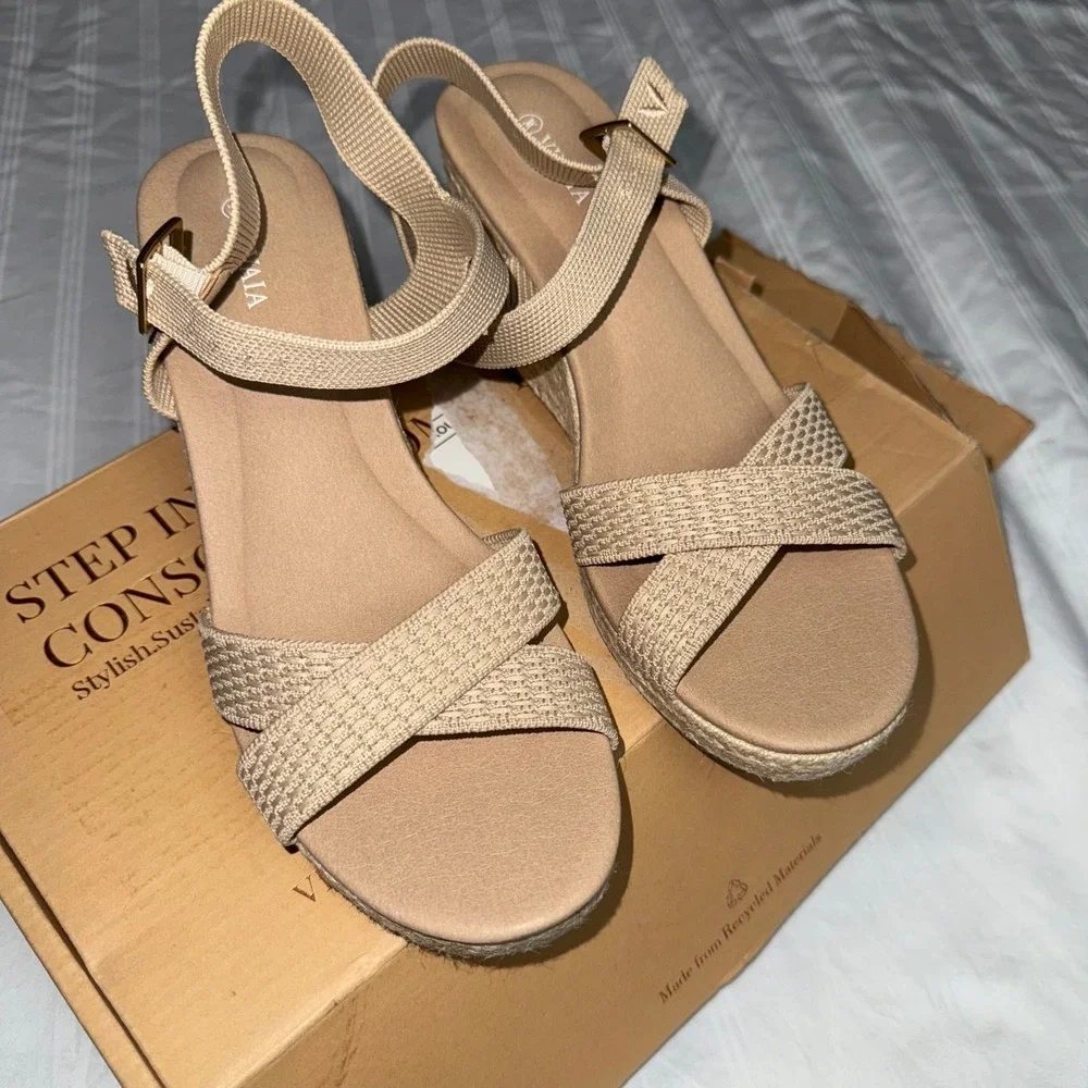 Vivaia Wedge Sandals Espadrille Ankle Strap Casual Summer Sandal Size 9.5 EUR 41